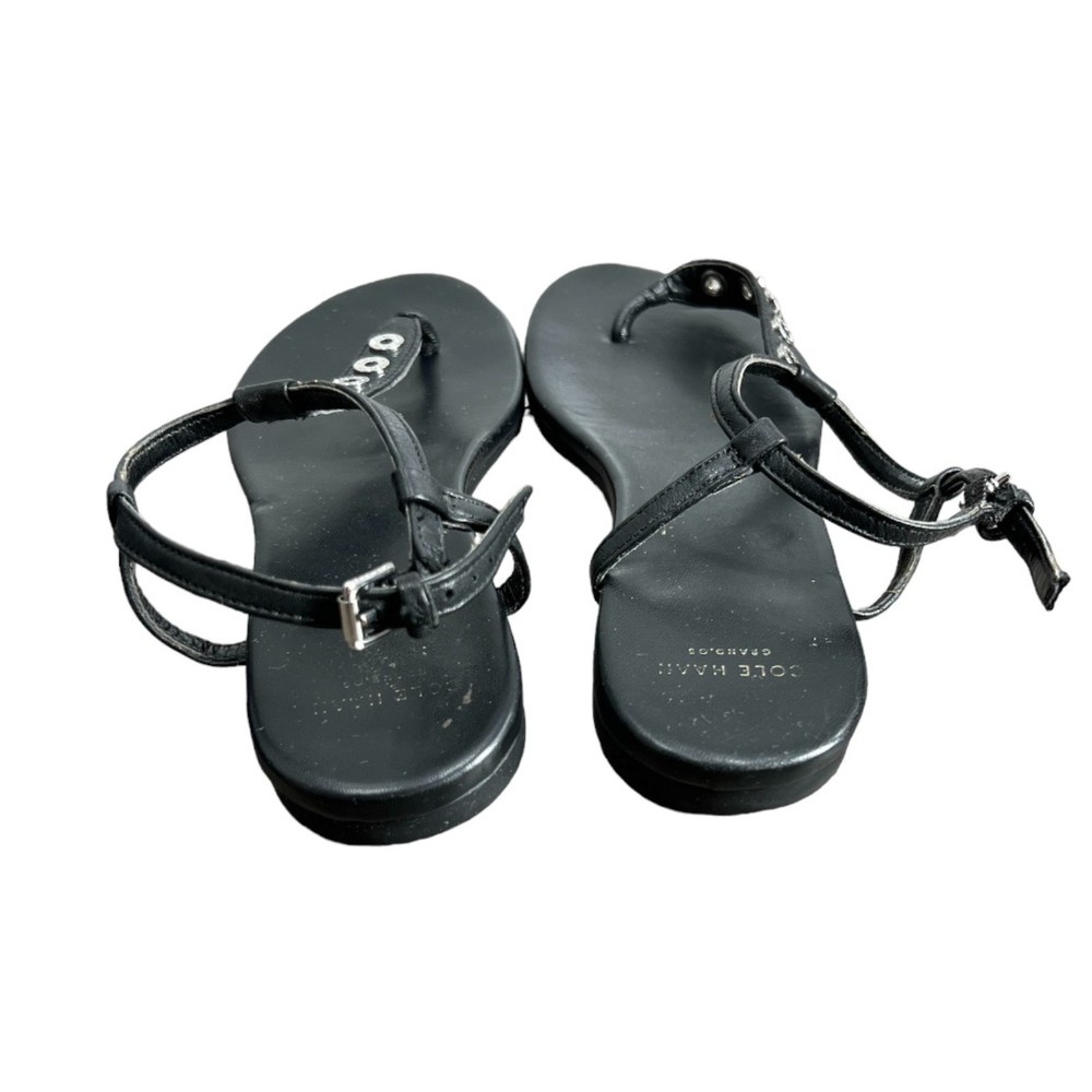 Cole Haan Effie Sandal 6.5 Thongs women's t-strap shoes black leather - Picture 9 of 11